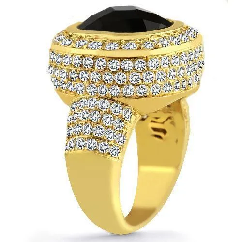 14K Yellow Solid Gold Diamond Mens Black Onyx Ring 4.70 Ctw