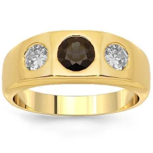14K Yellow Solid Gold Mens Diamond Sapphire Ring 2.50 Ctw