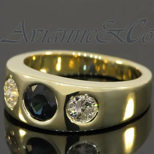 14K Yellow Solid Gold Mens Diamond Sapphire Ring 2.50 Ctw