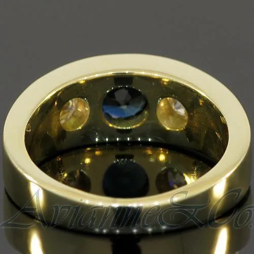 14K Yellow Solid Gold Mens Diamond Sapphire Ring 2.50 Ctw