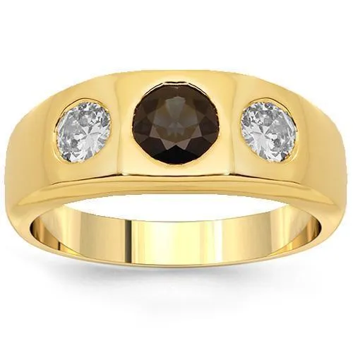 14K Yellow Solid Gold Mens Diamond Sapphire Ring 2.50 Ctw