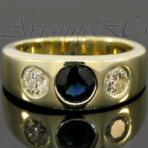14K Yellow Solid Gold Mens Diamond Sapphire Ring 2.50 Ctw