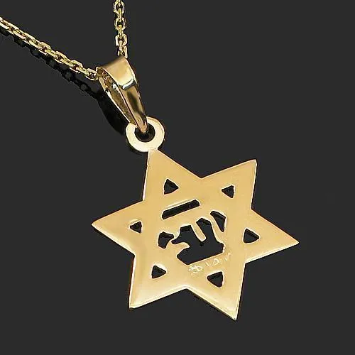 14K Yellow Solid Gold Star of David Pendant
