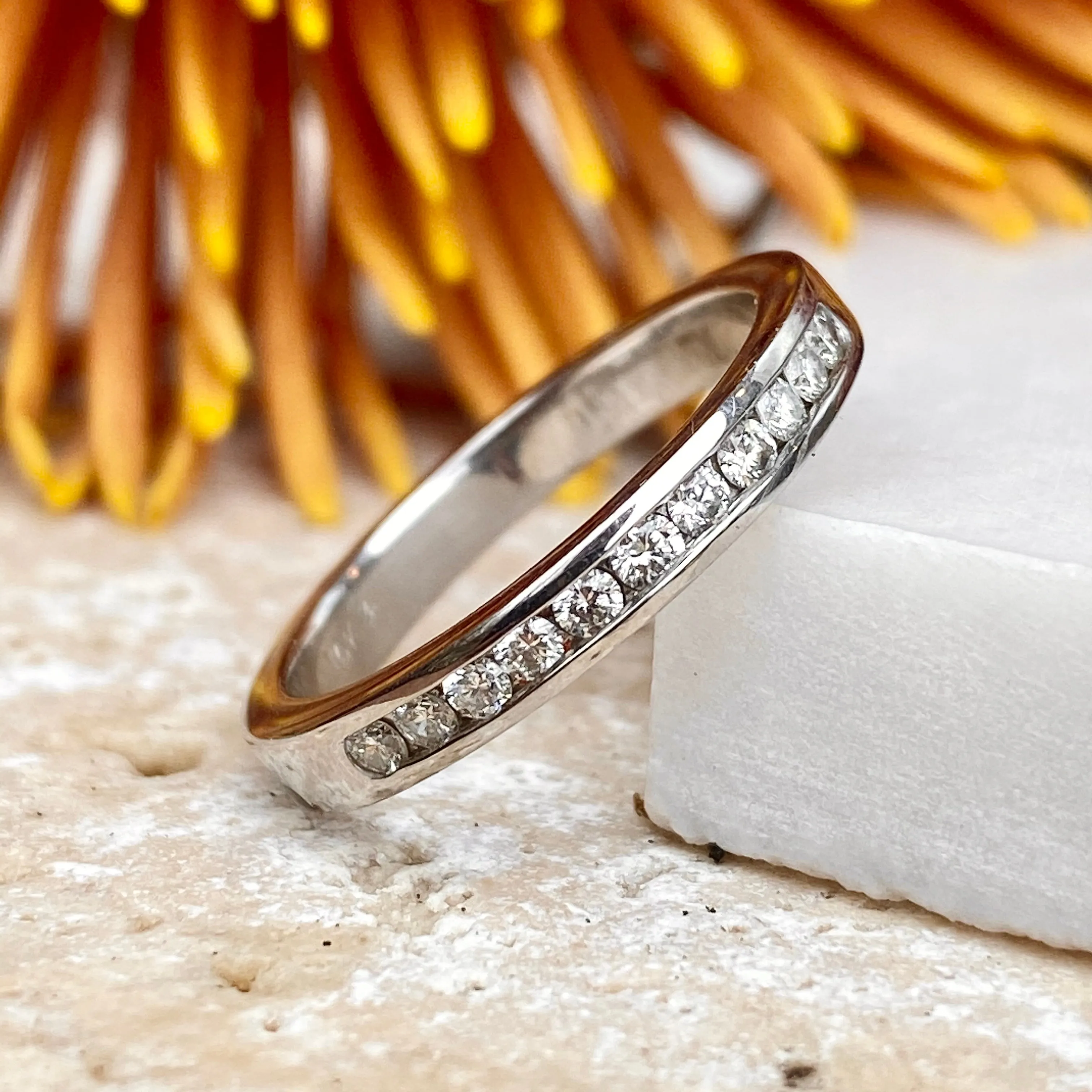 14KT White Gold 1/3 CT Diamond Thin Band Ring