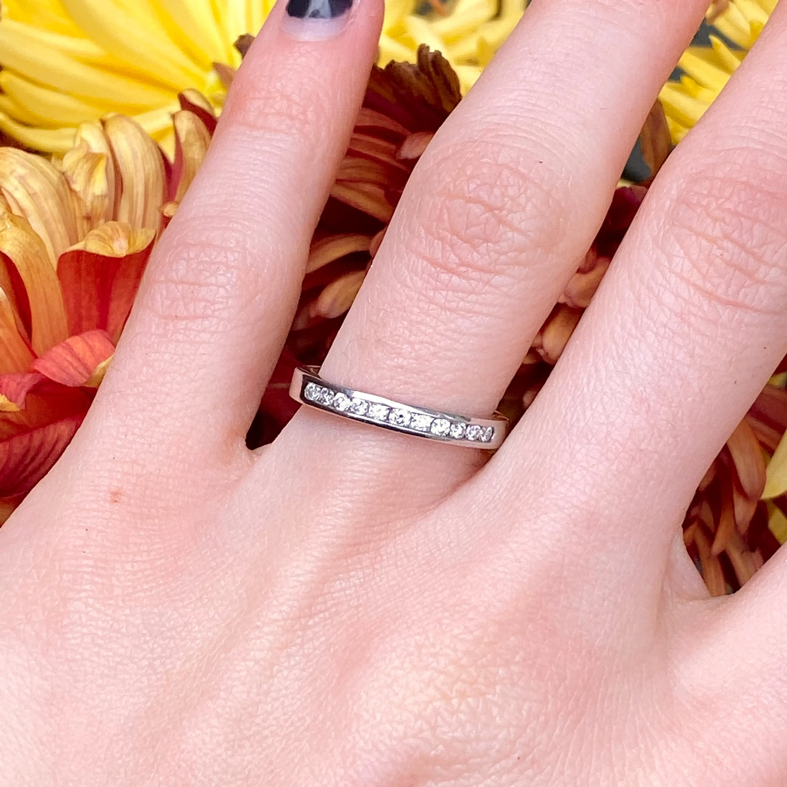 14KT White Gold 1/3 CT Diamond Thin Band Ring
