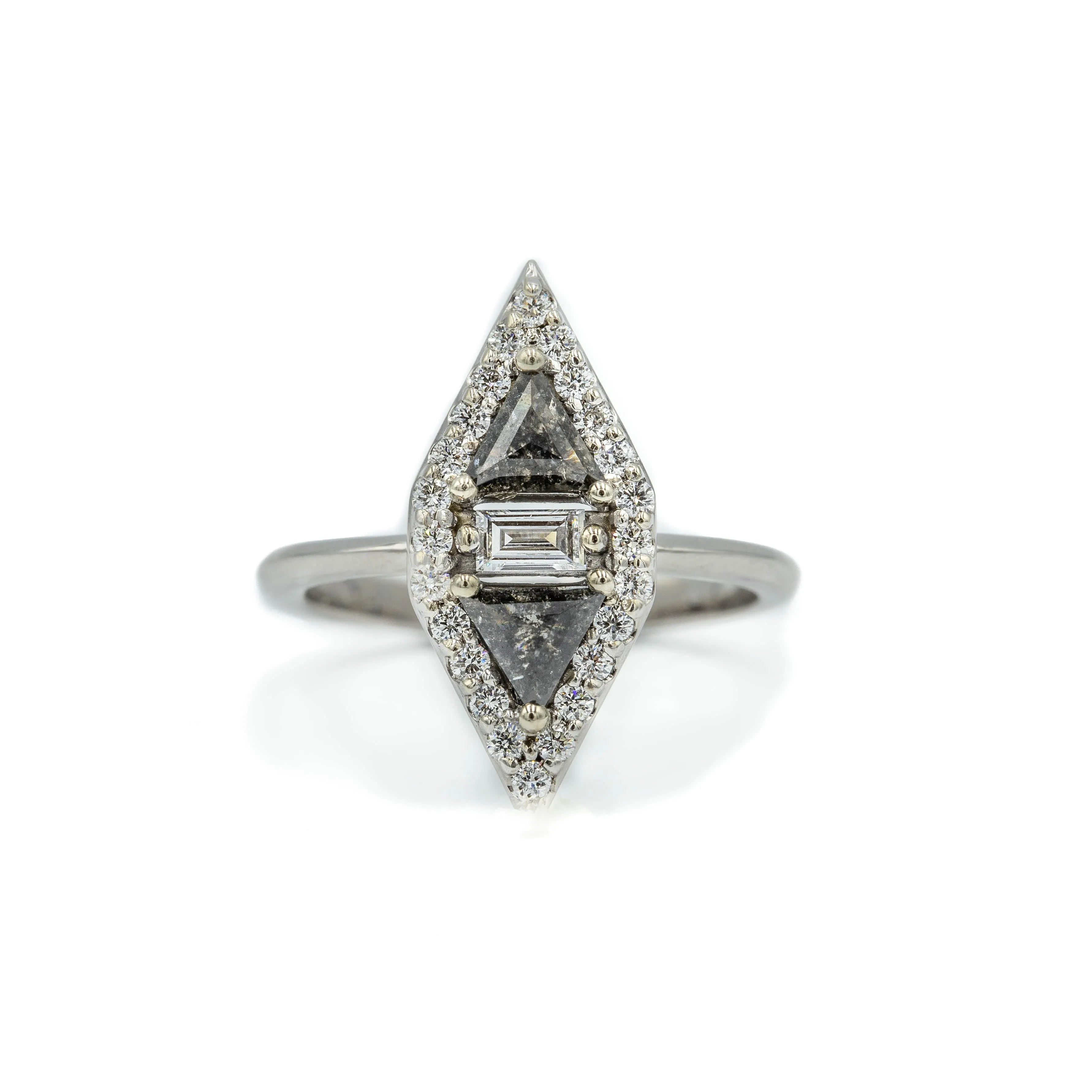 14kw .45ctw Trillion Salt & Pepper Diamond Ring