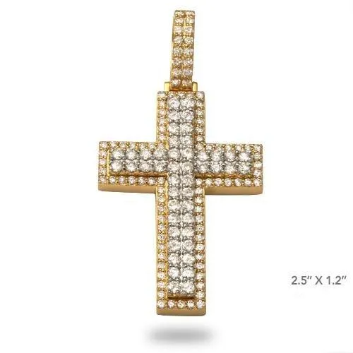 14KY W 5.50CTW DIAMOND TWO-TONE 3-D CROSS PENDANT