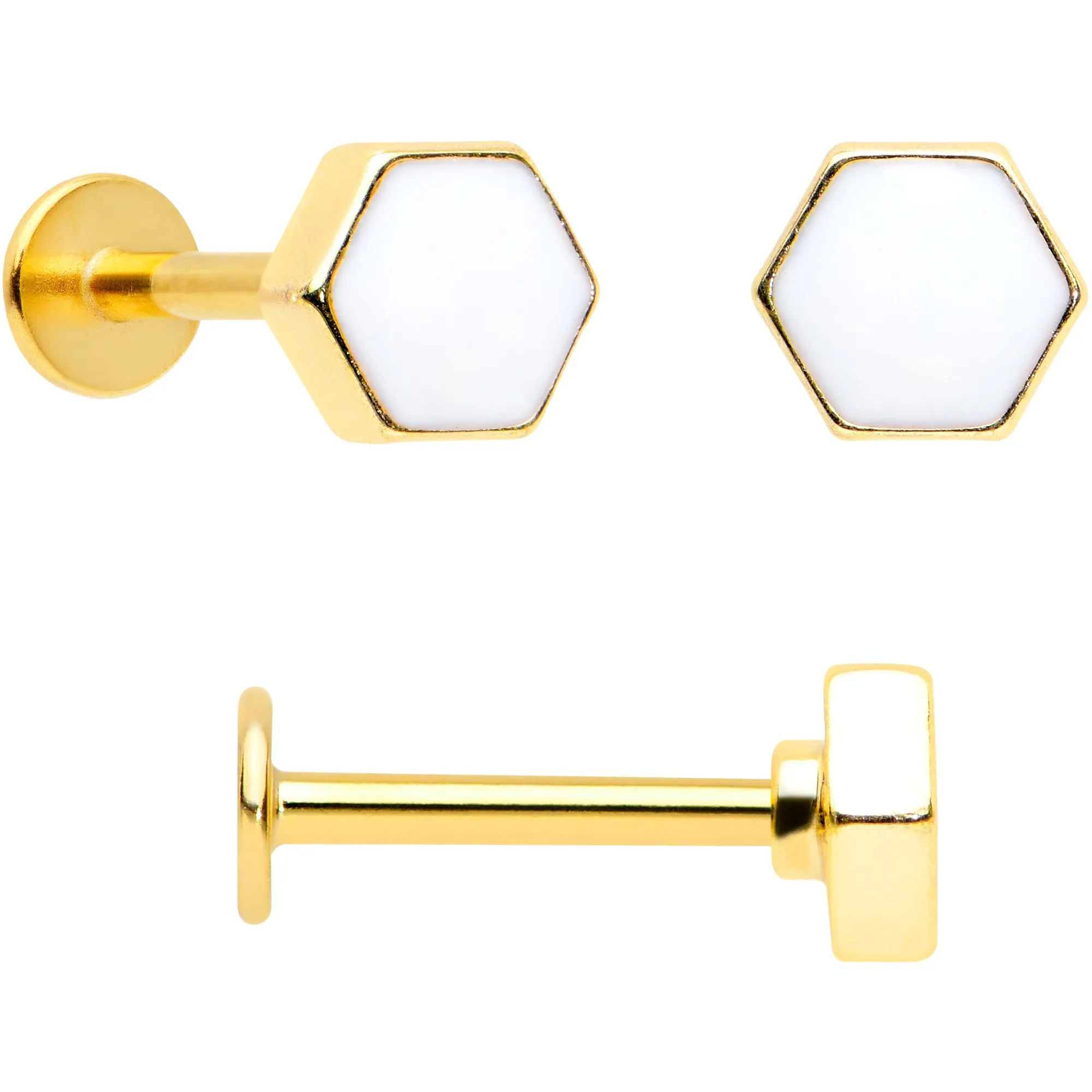 16 Gauge 5/16 Black Gem Gold Tone Bee Hive Labret Tragus Curation Set of 3