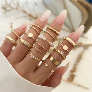16pcs/Set Sequin Zircon Rhinestone Pearl Rings for Ladies