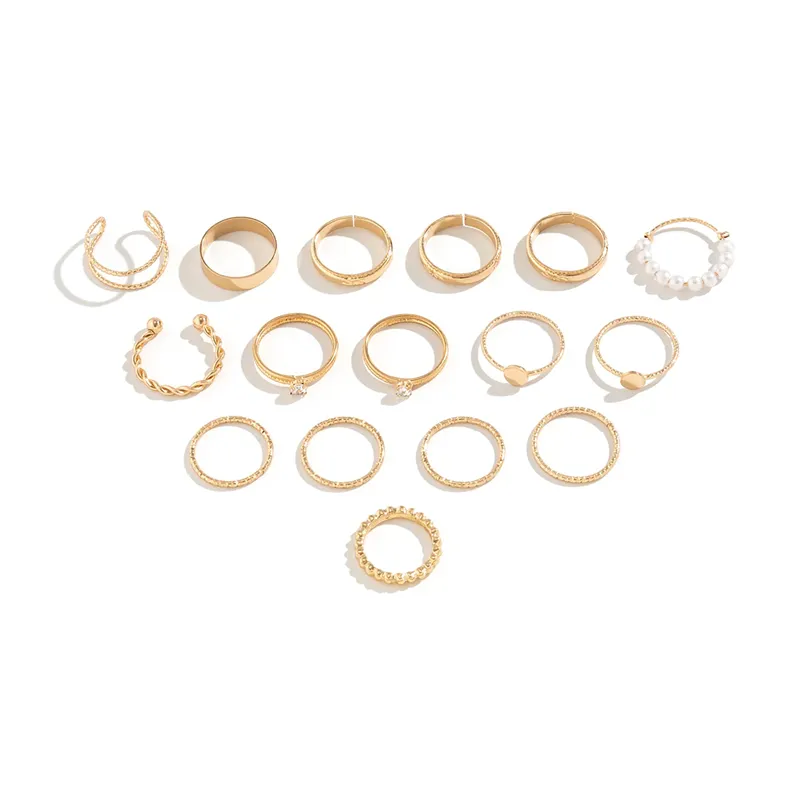16pcs/Set Sequin Zircon Rhinestone Pearl Rings for Ladies