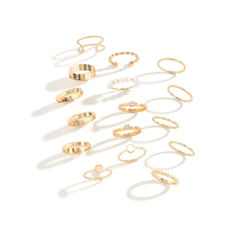 16pcs/Set Sequin Zircon Rhinestone Pearl Rings for Ladies