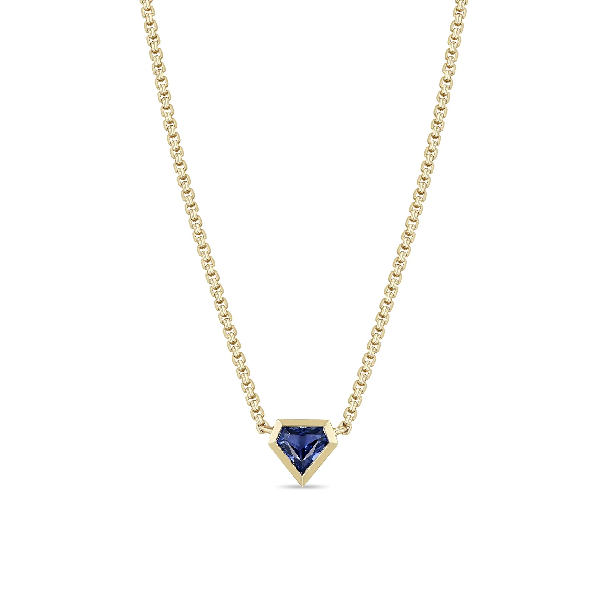 1.73 ctw Shield Blue Sapphire Bezel Box Chain Necklace