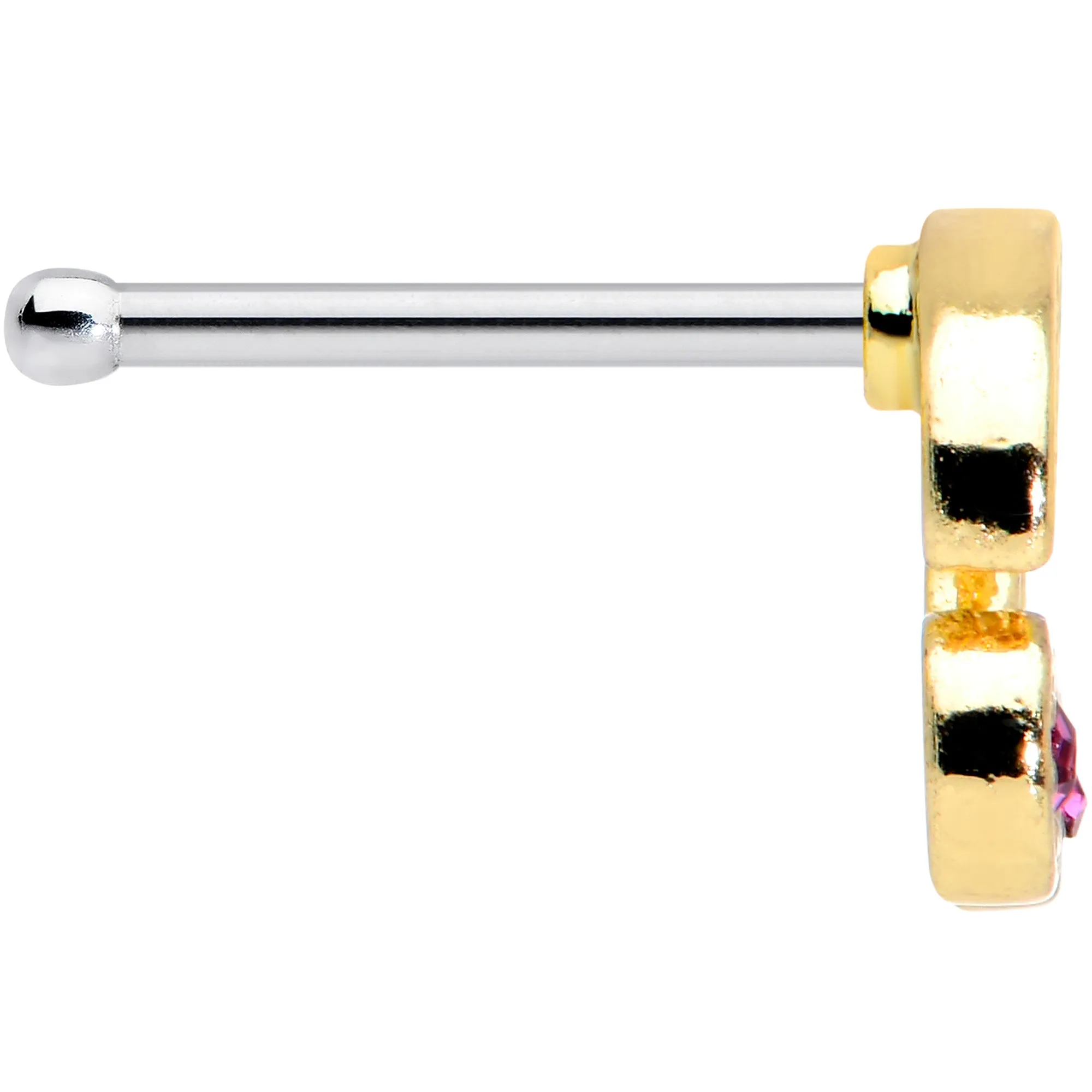 20 Gauge 1/4 Clear Purple Gem Gold Tone Very Cherry Nose Bone