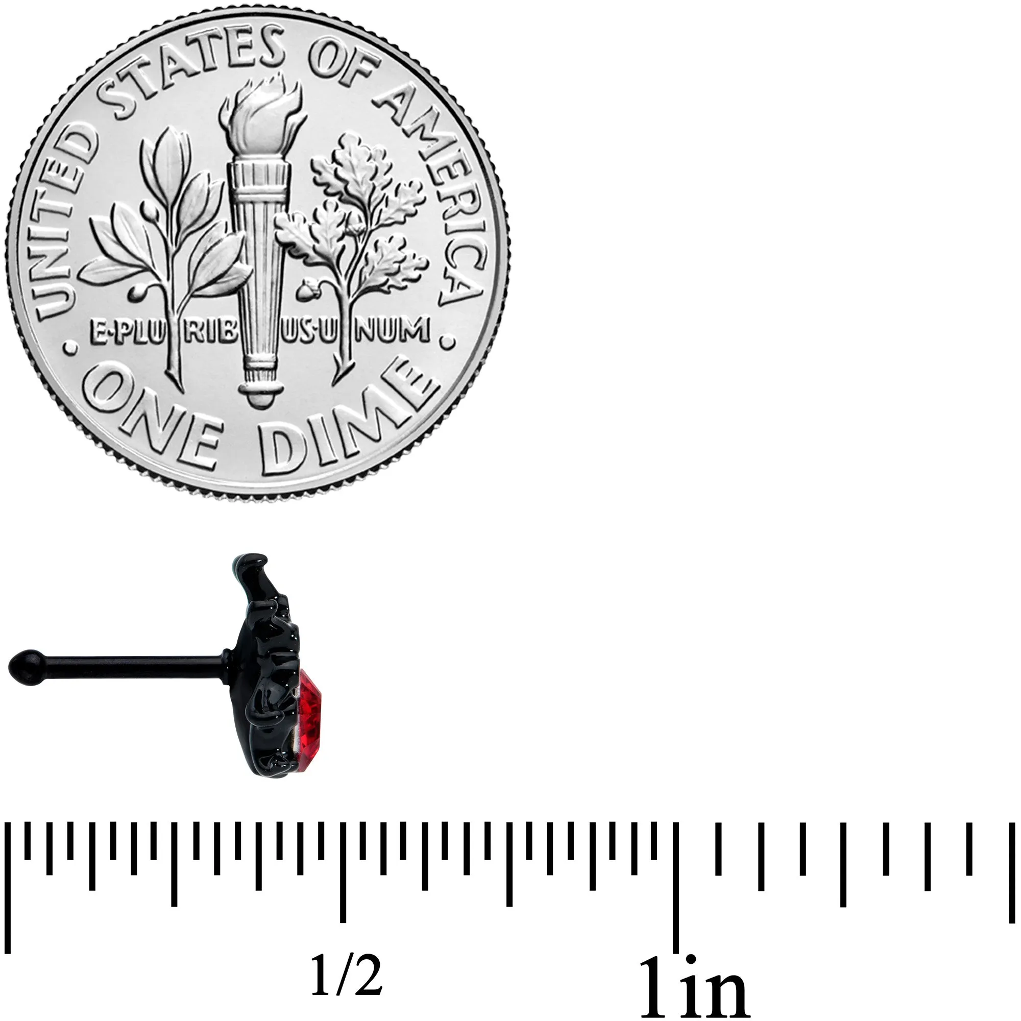 20 Gauge 1/4 Red Gem Black Halloween Spider Nose Bone