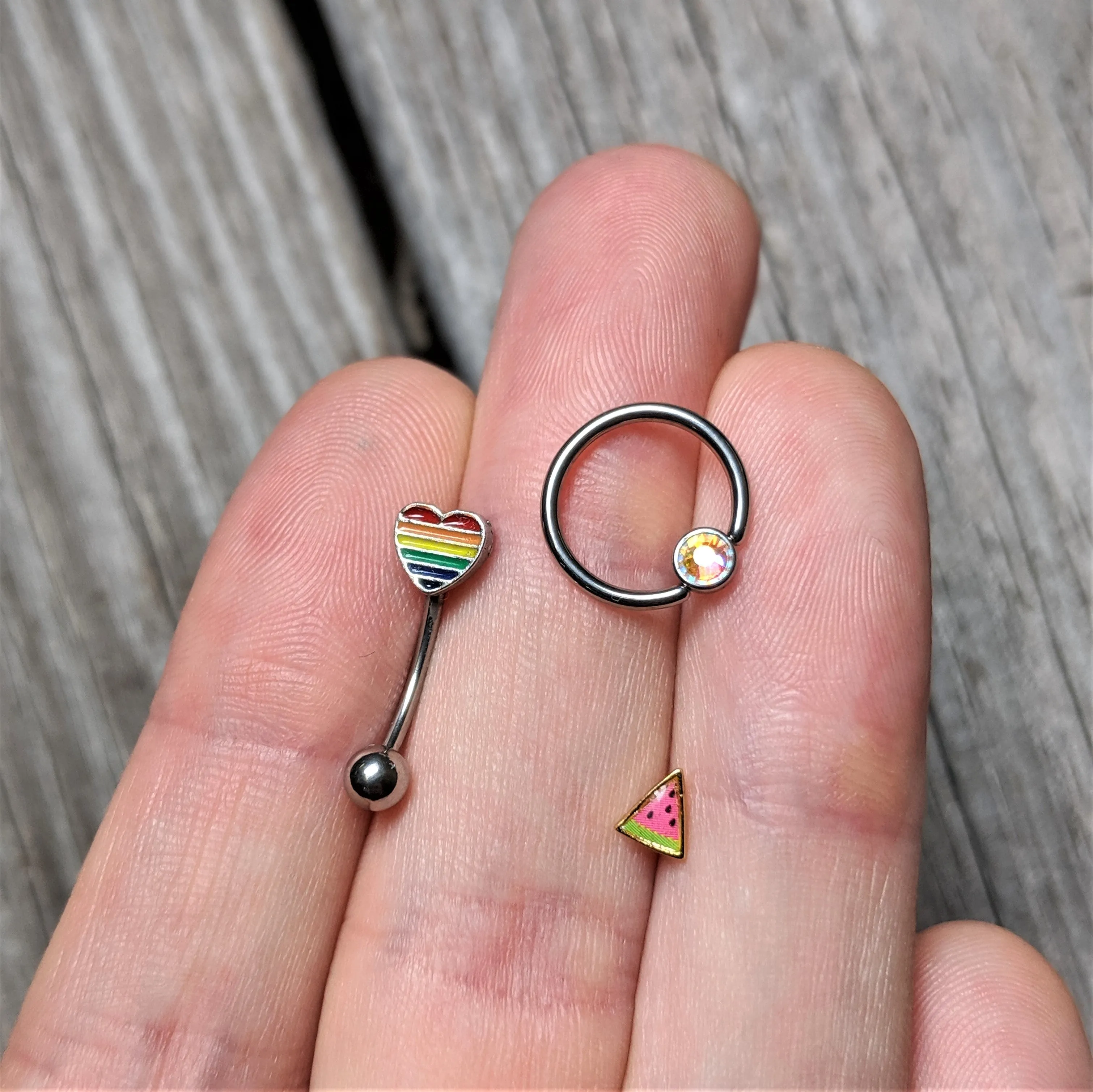 20 Gauge 5/16 Gold Tone Watermelon L Shaped Nose Ring