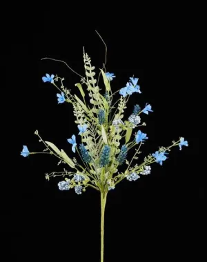 24"L Fabric Flower / Eva Leaf / Beads Spray: Blue- FH807146