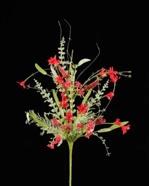 24"L Fabric Flower / Eva Leaf / Beads Spray: Red- FH807124