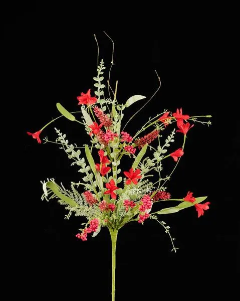 24"L Fabric Flower / Eva Leaf / Beads Spray: Red- FH807124