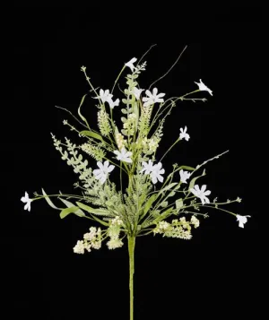 24"L Fabric Flower / Eva Leaf / Beads Spray: White- FH807127