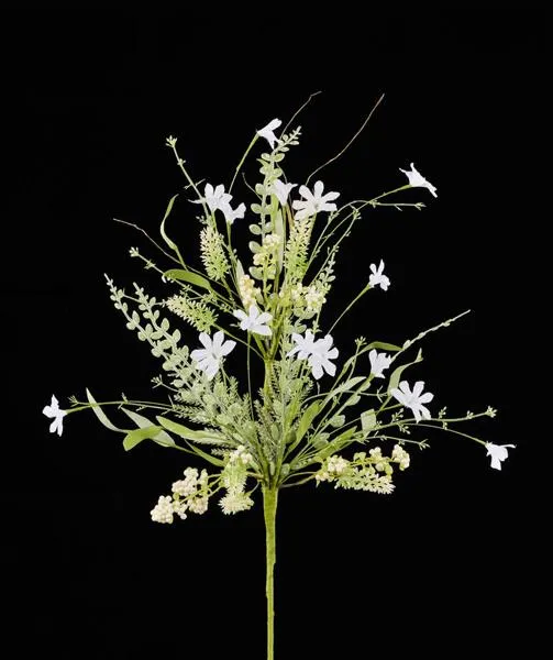 24"L Fabric Flower / Eva Leaf / Beads Spray: White- FH807127