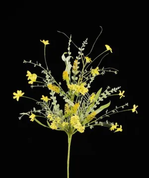 24"L Fabric Flower / Eva Leaf / Beads Spray: Yellow- FH807129