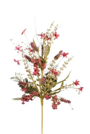 24"L Fabric Flower/Eva Leaf/Beads Spray: Burgundy - FH807105