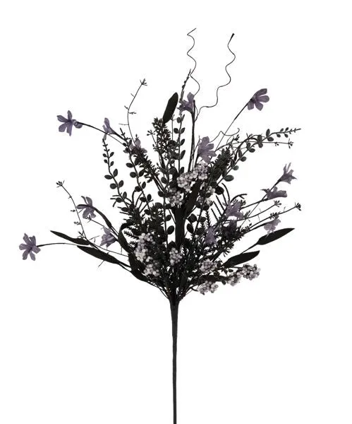 24"L Fabric Flower/Eva Leaf/Beads Spray: Grey, White, Black - FH807179