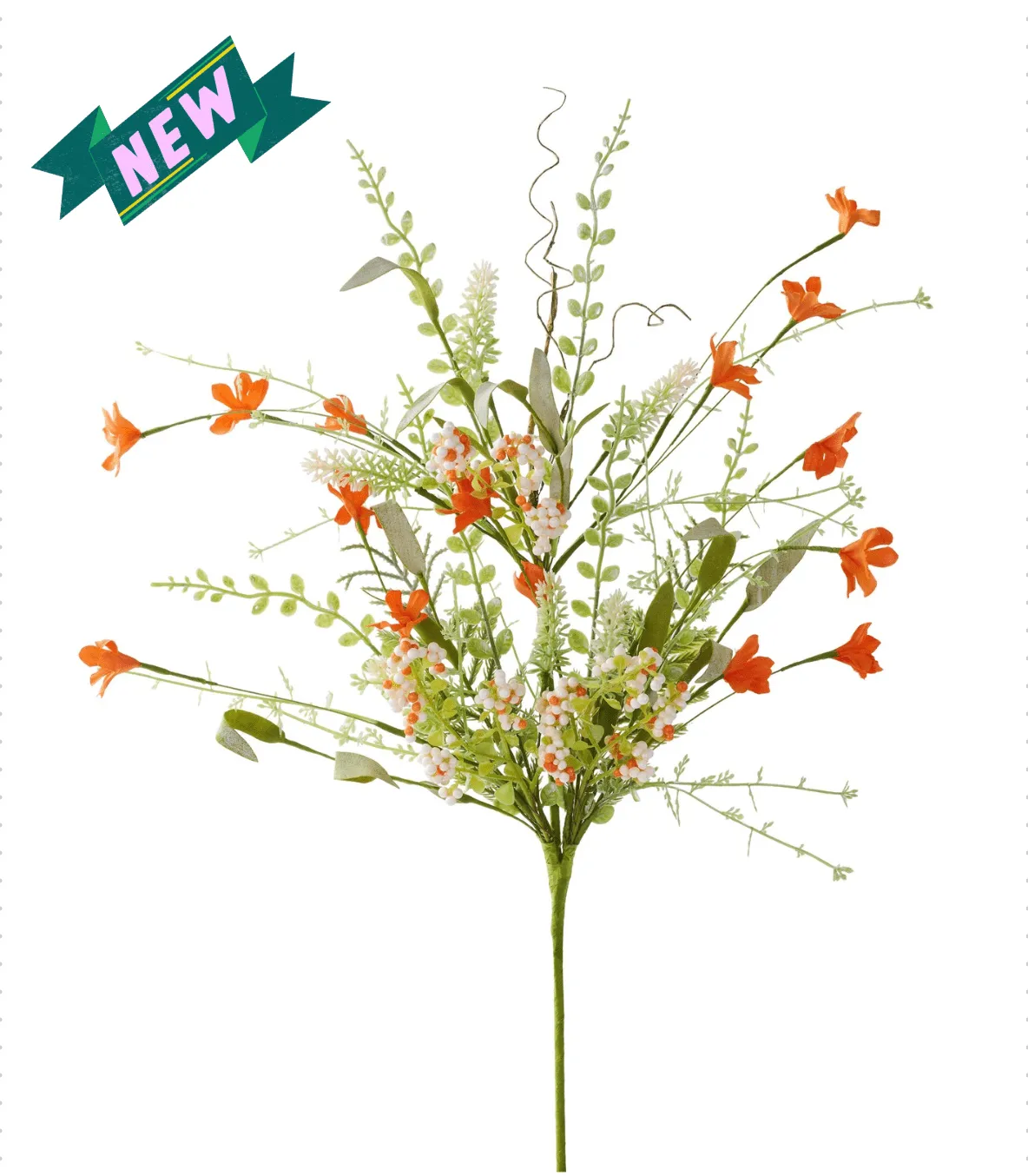 24"L Fabric Flower/Eva Leaf/Beads Spray: Orange, Off-White - FH807169