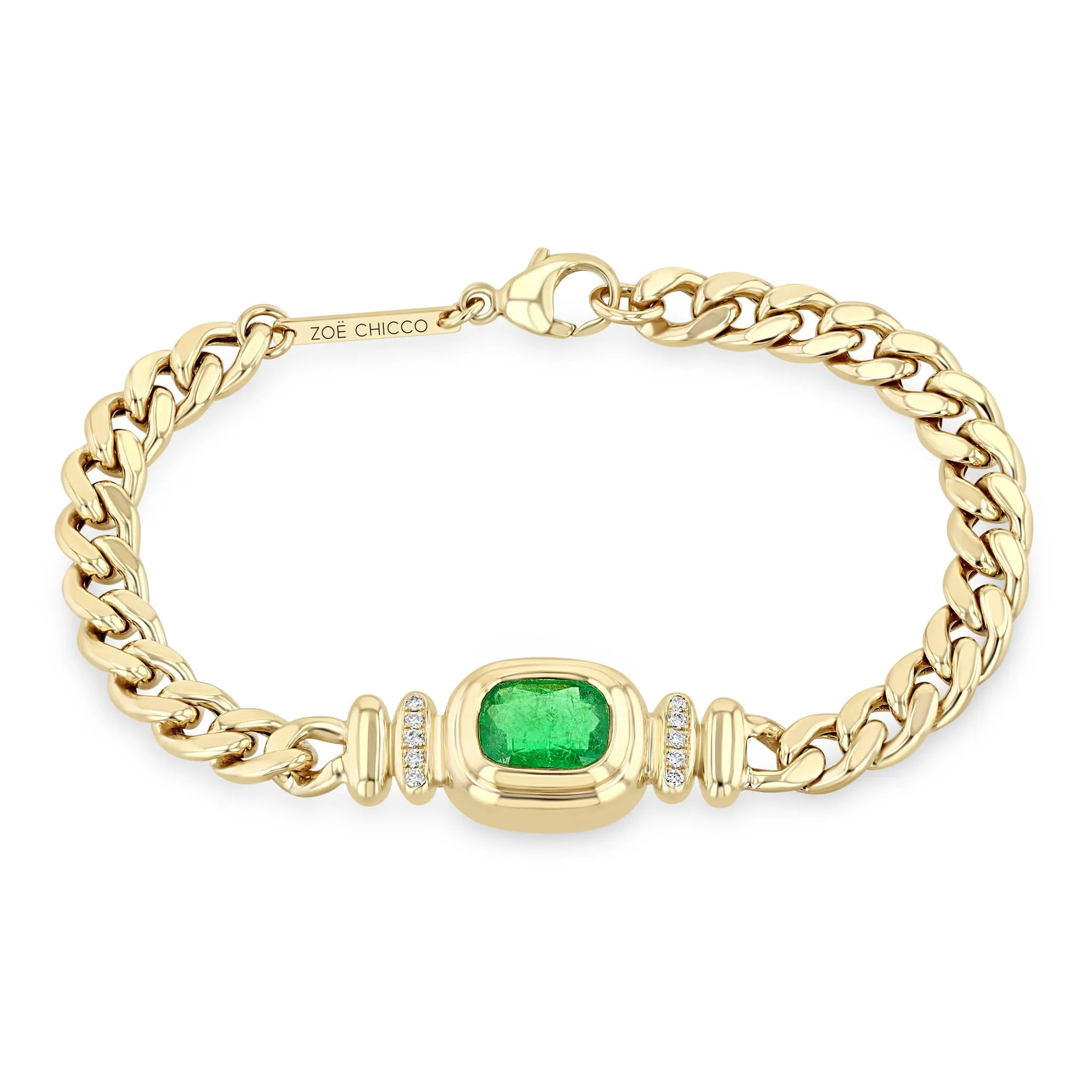 3.02 ctw Radiant Emerald Bezel Curb Chain Bracelet