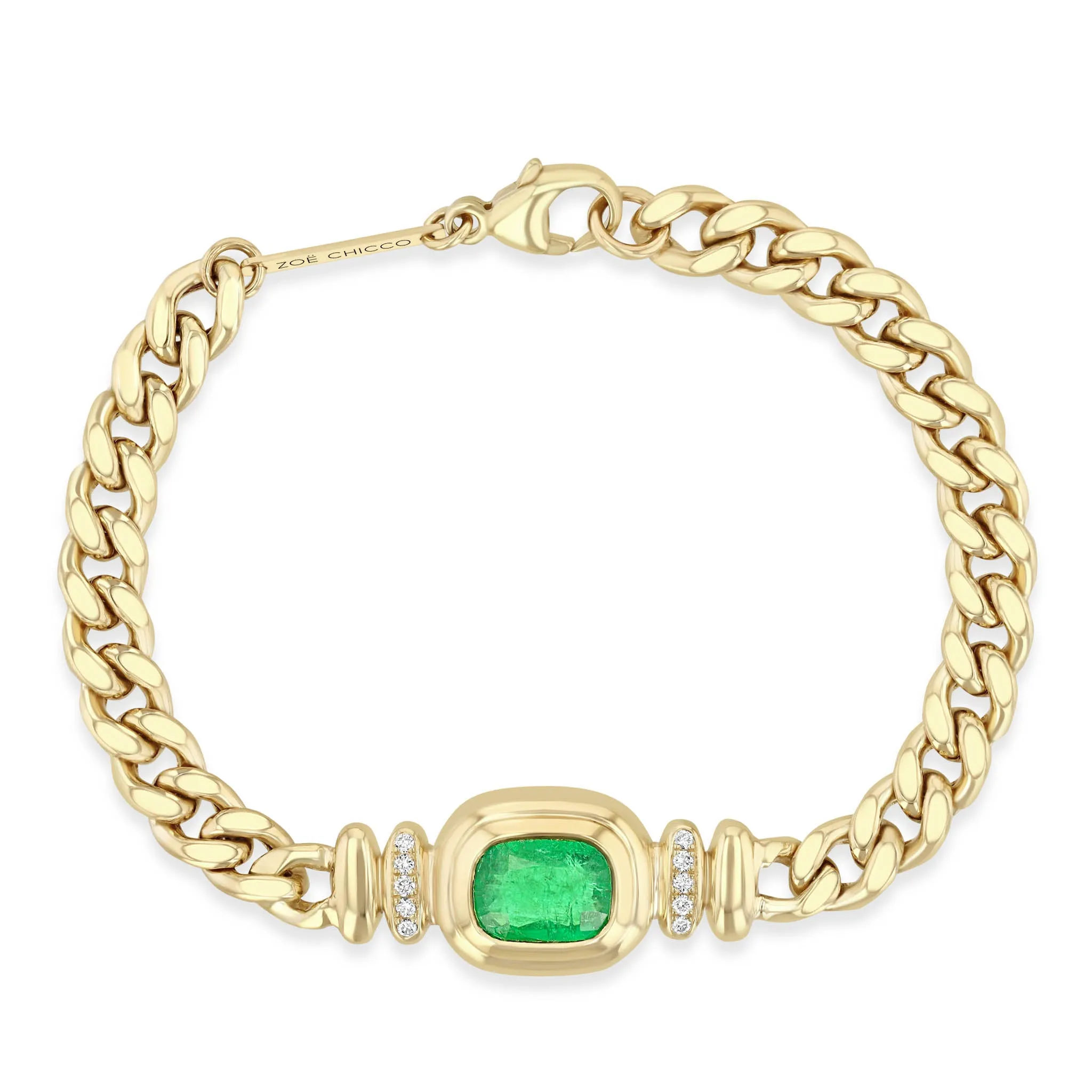 3.02 ctw Radiant Emerald Bezel Curb Chain Bracelet