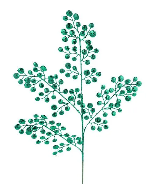 33"L Glitter Round Leaf Spray: Emerald Green - XS226706