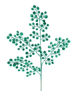 33"L Glitter Round Leaf Spray: Emerald Green - XS226706