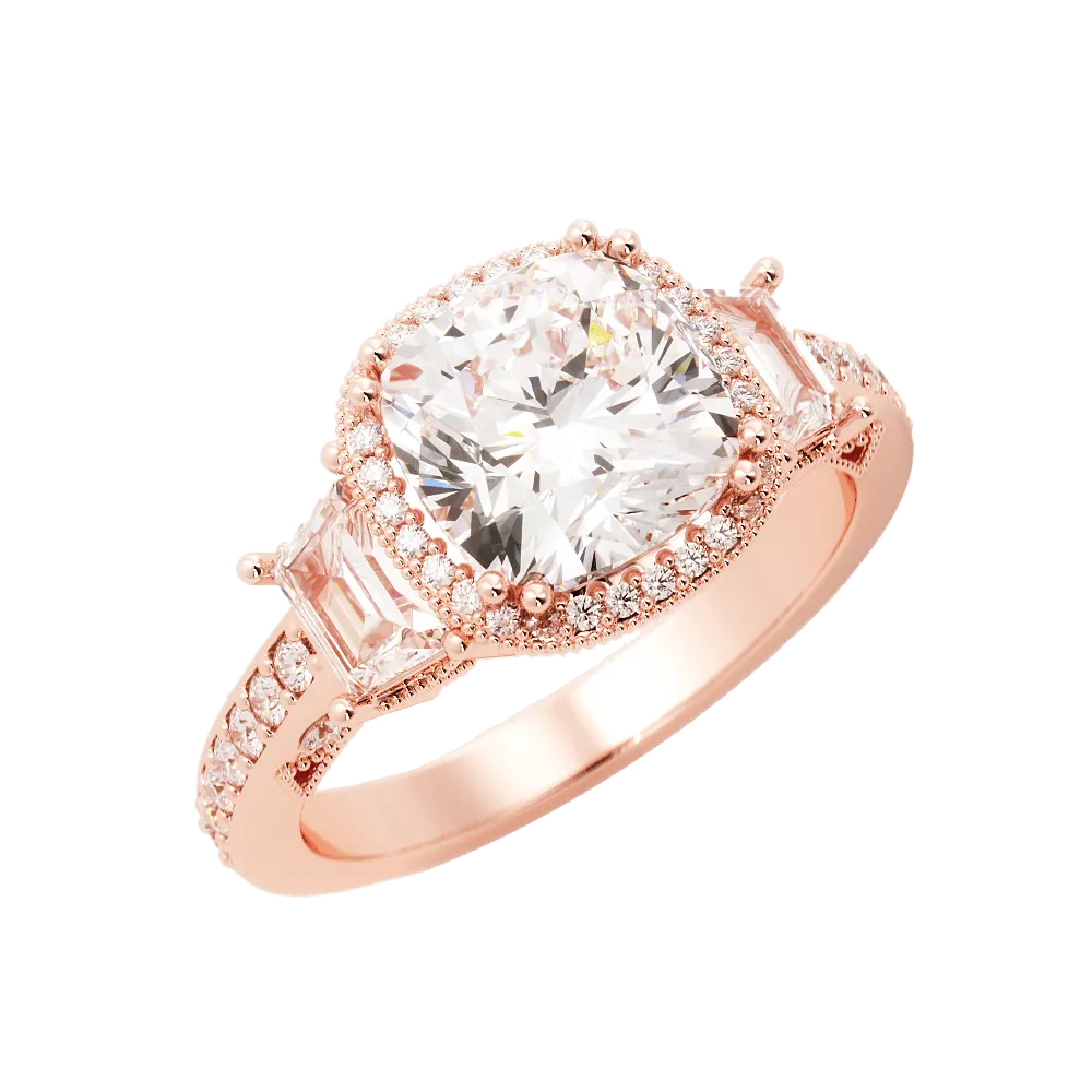 3.4 Carat Cushion Cut Diamond w/ Halo Engagement Ring 14k Rose Gold