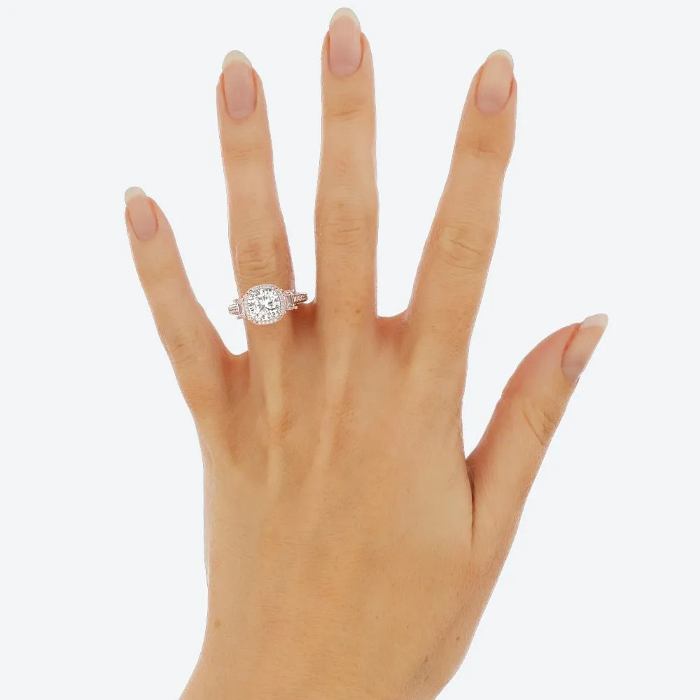 3.4 Carat Cushion Cut Diamond w/ Halo Engagement Ring 14k Rose Gold