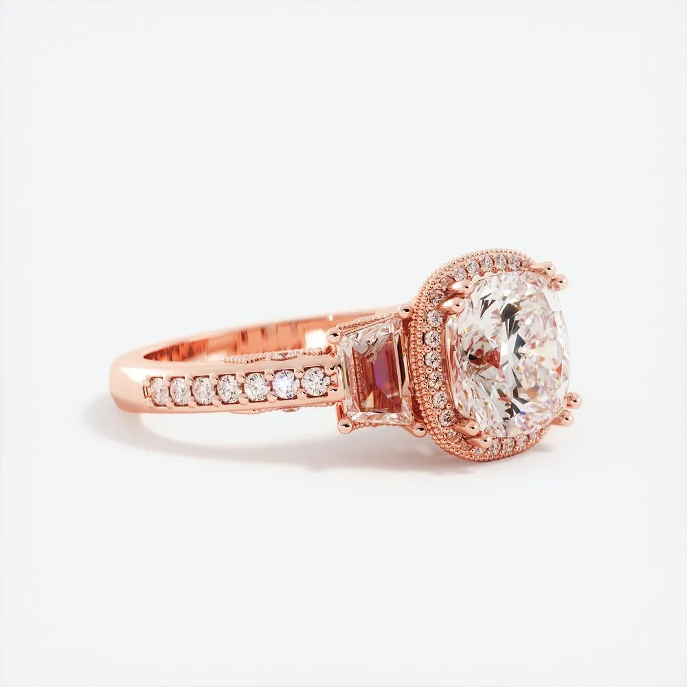 3.4 Carat Cushion Cut Diamond w/ Halo Engagement Ring 14k Rose Gold