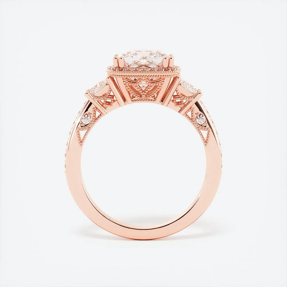 3.4 Carat Cushion Cut Diamond w/ Halo Engagement Ring 14k Rose Gold