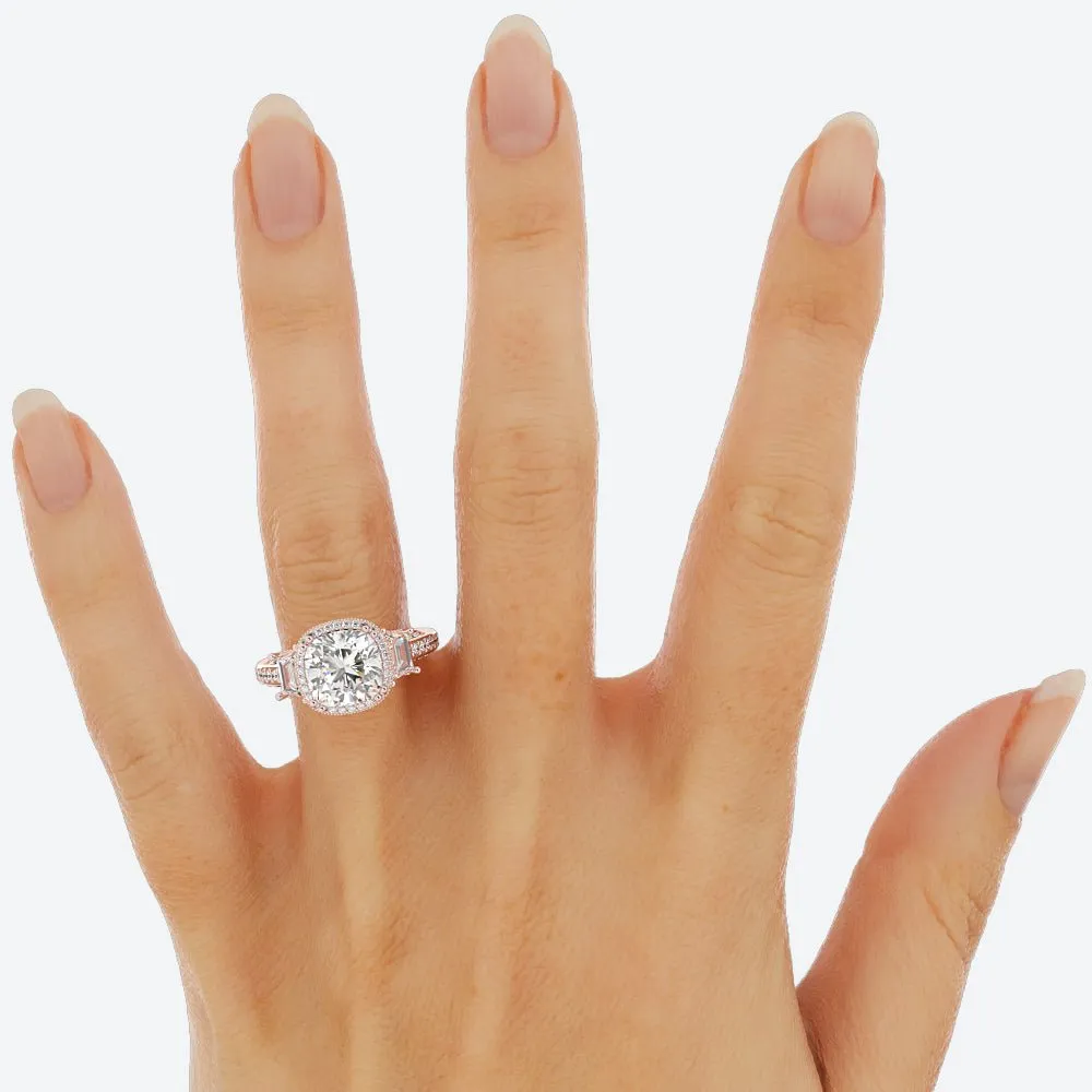 3.4 Carat Cushion Cut Diamond w/ Halo Engagement Ring 14k Rose Gold
