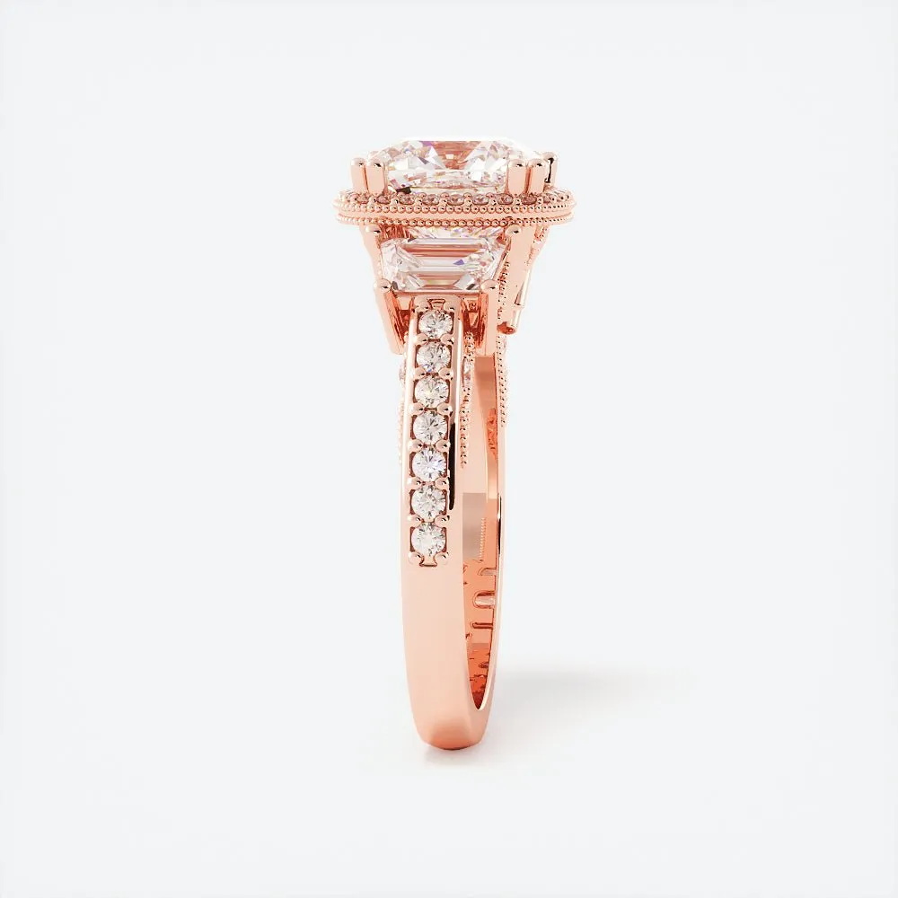 3.4 Carat Cushion Cut Diamond w/ Halo Engagement Ring 14k Rose Gold