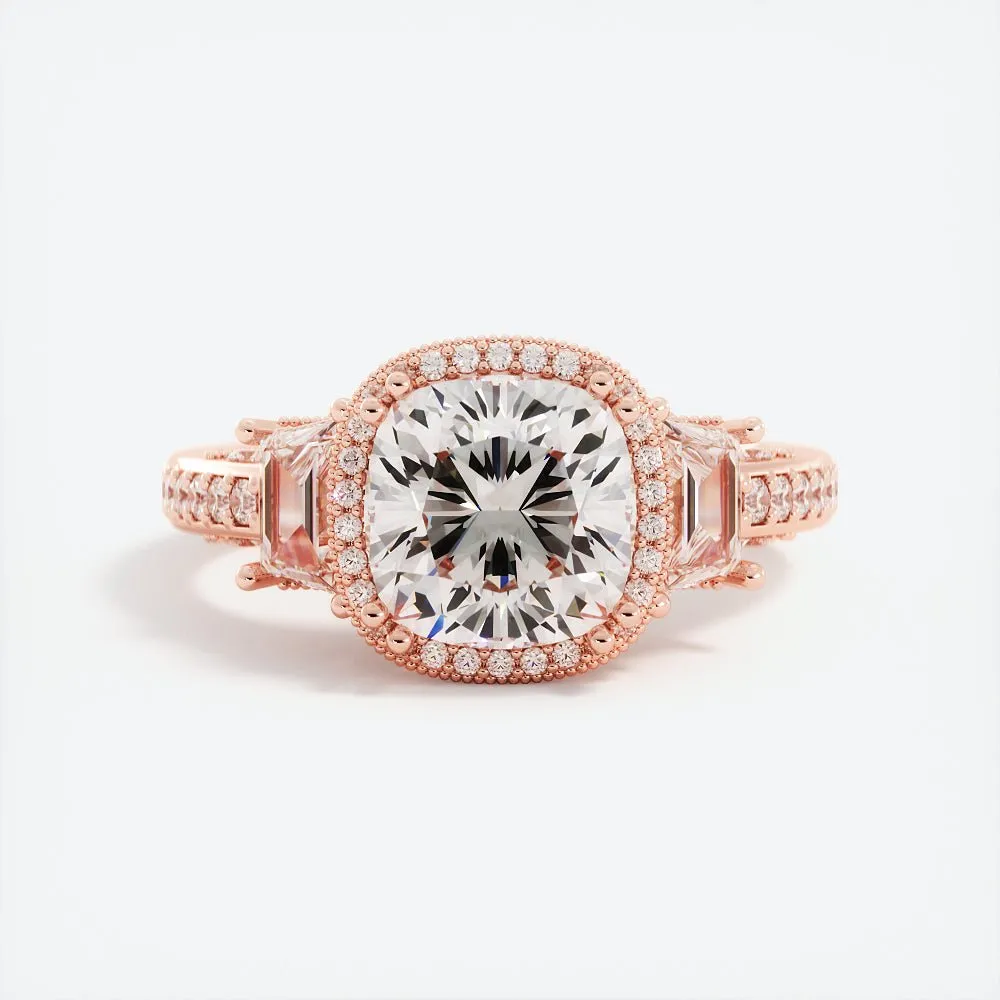 3.4 Carat Cushion Cut Diamond w/ Halo Engagement Ring 14k Rose Gold