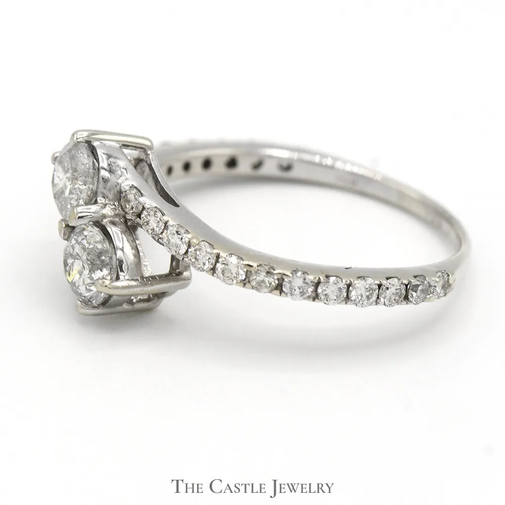 3/4cttw Double Diamond Bypass Ring with Round Diamond Accents in 14k White Gold