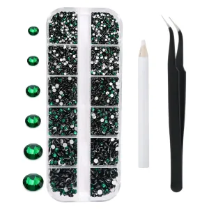 3792 Pcs Glass Crystals Rhinestone for Nail Art Crafts,6 Size(2mm-4.6mm) Nail Gems Flatback Rhinestone,Jewels Diamonds Stone Kit with Picking Pen and Tweezers(White White AB)