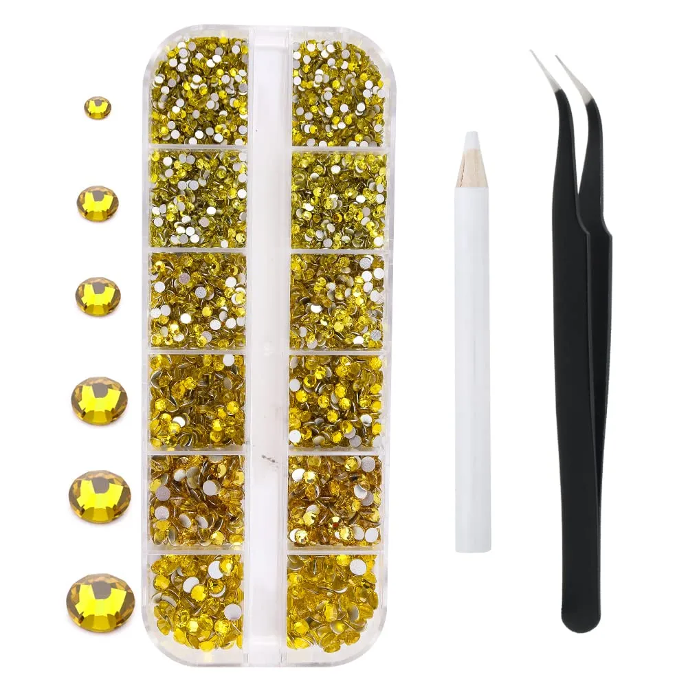 3792 Pcs Glass Crystals Rhinestone for Nail Art Crafts,6 Size(2mm-4.6mm) Nail Gems Flatback Rhinestone,Jewels Diamonds Stone Kit with Picking Pen and Tweezers(White White AB)
