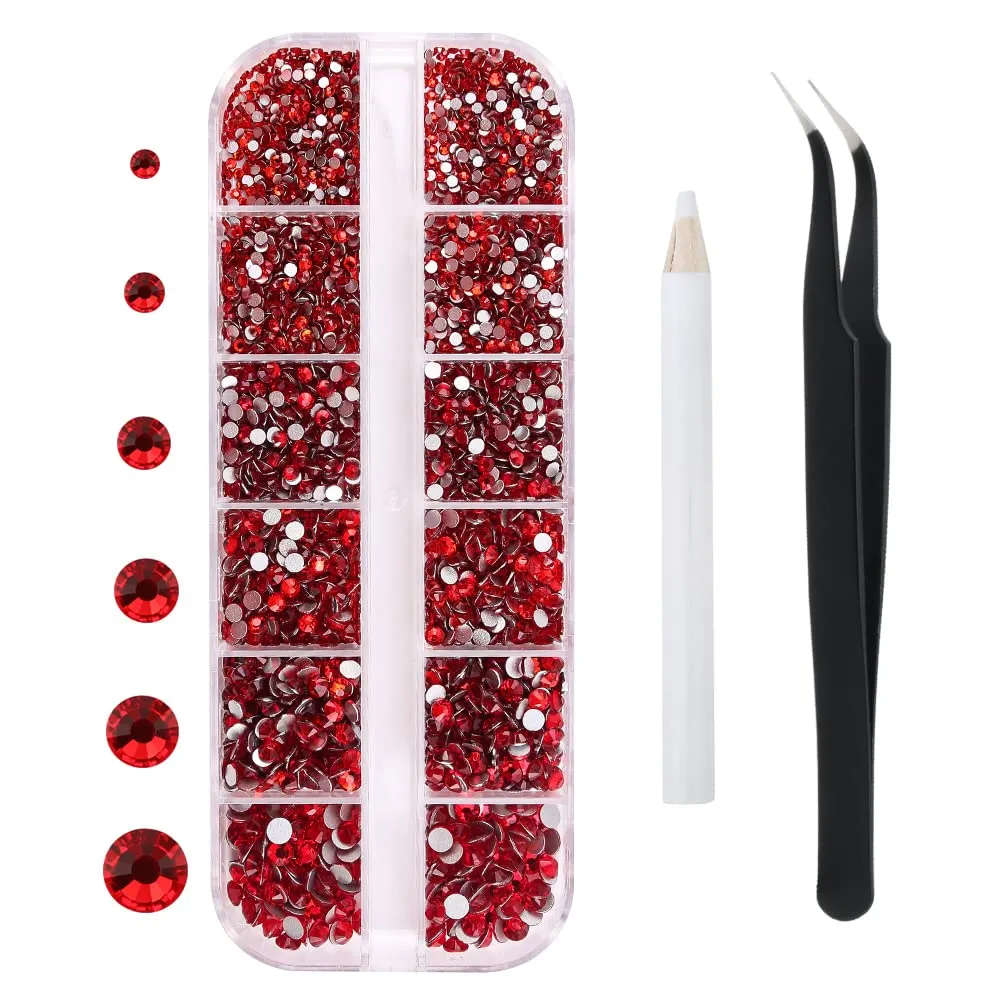 3792 Pcs Glass Crystals Rhinestone for Nail Art Crafts,6 Size(2mm-4.6mm) Nail Gems Flatback Rhinestone,Jewels Diamonds Stone Kit with Picking Pen and Tweezers(White White AB)