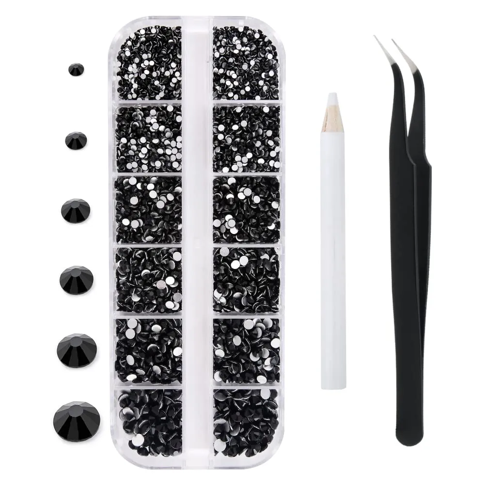 3792 Pcs Glass Crystals Rhinestone for Nail Art Crafts,6 Size(2mm-4.6mm) Nail Gems Flatback Rhinestone,Jewels Diamonds Stone Kit with Picking Pen and Tweezers(White White AB)