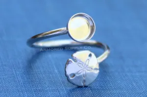 3mm Bezel Silver Sand Dollar Wrap Bypass Adjustable Ring blank