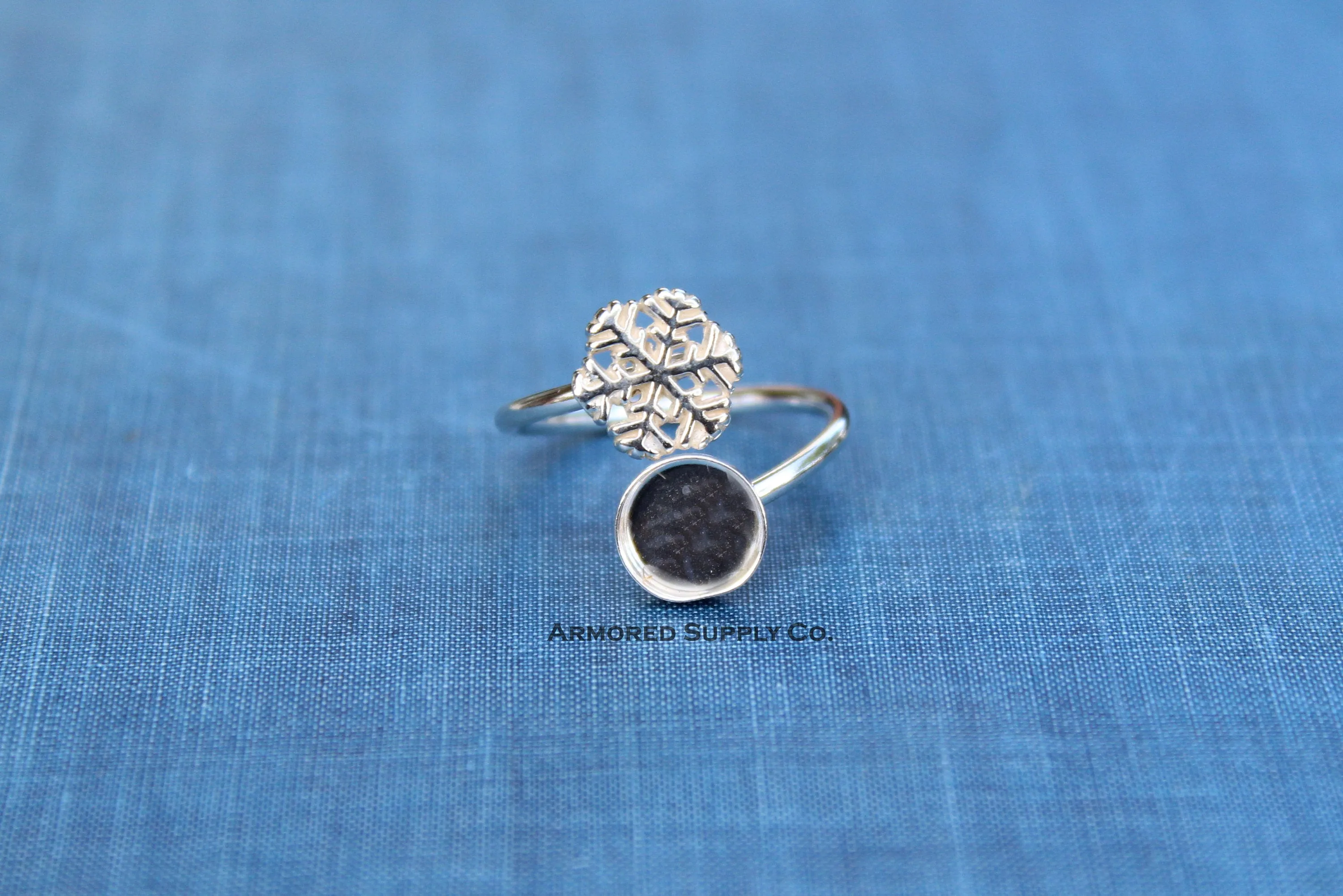 3mm Bezel Sterling Silver Snowflake Wrap Bypass Adjustable Ring blank