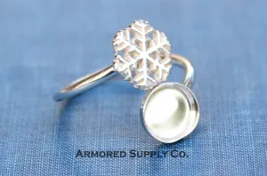 3mm Bezel Sterling Silver Snowflake Wrap Bypass Adjustable Ring blank