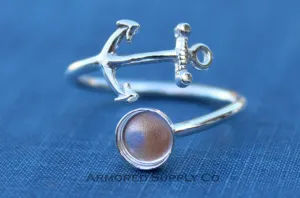 4mm Silver Anchor Wrap Bypass Adjustable Bezel Ring blank
