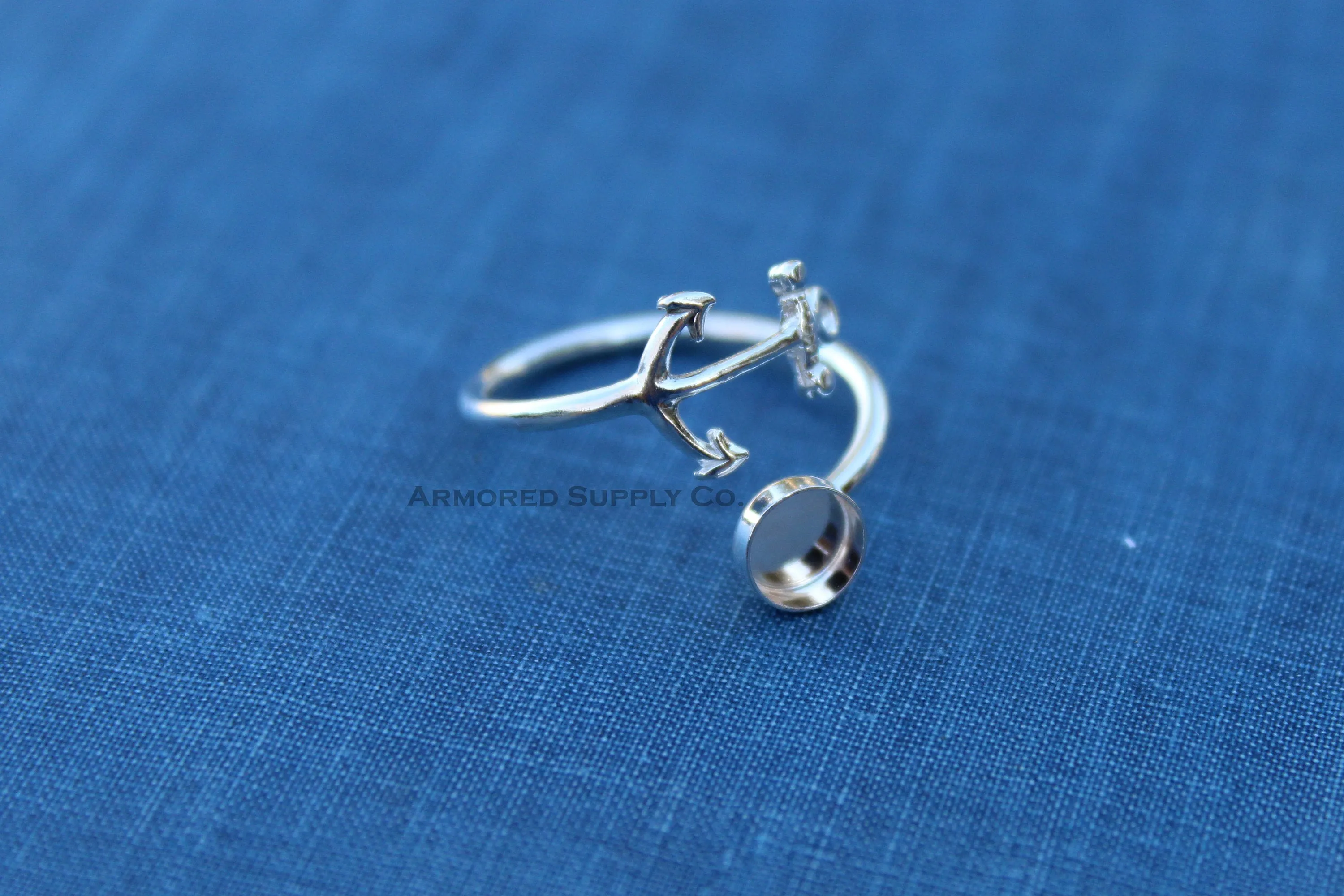 4mm Silver Anchor Wrap Bypass Adjustable Bezel Ring blank