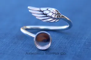 4mm Silver Angel Wing Bypass Wrap Adjustable Bezel Ring blank